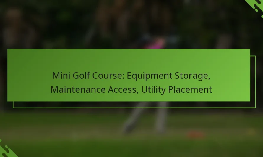 Mini golfa laukums: aprīkojuma glabāšana, apkopei pieejamība, komunalā pakalpojuma novietošana